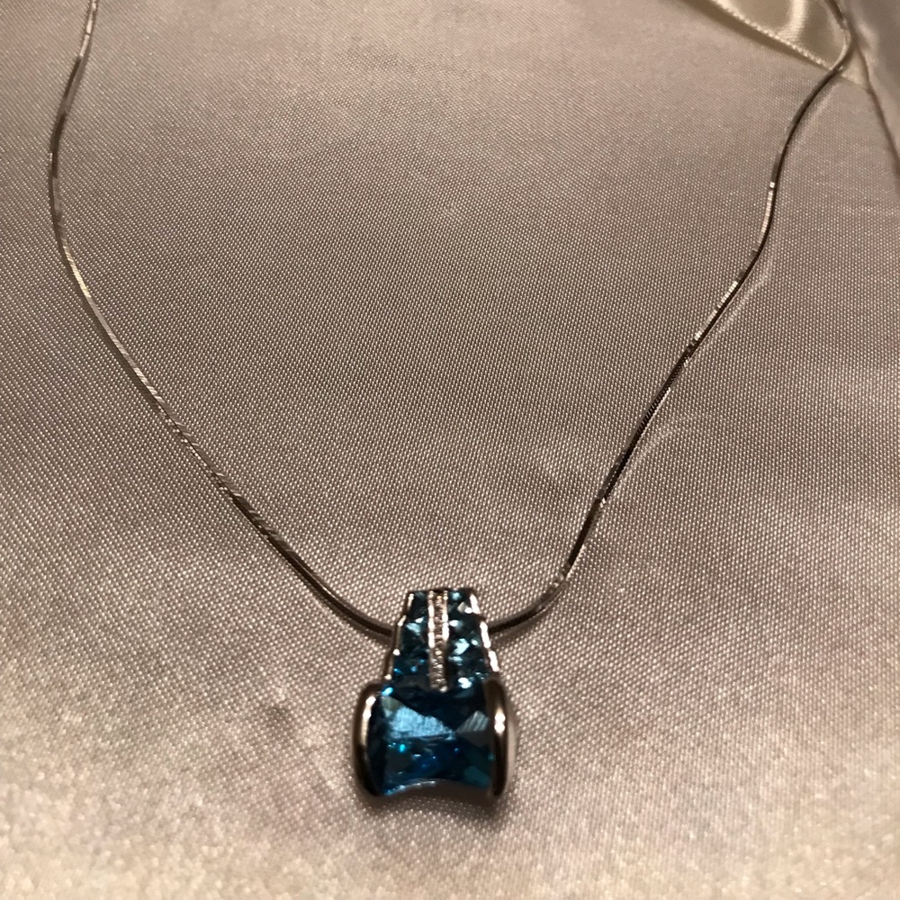 Blue Topaz & Diamond Pendant Necklace and Chain